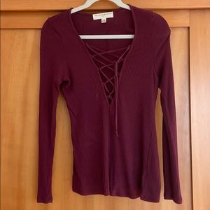 Urban Outfitters Maroon Ribbed Long Sleeve